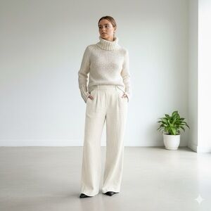 Club Monaco cream chunky knit cashmere turtleneck sweater - Small